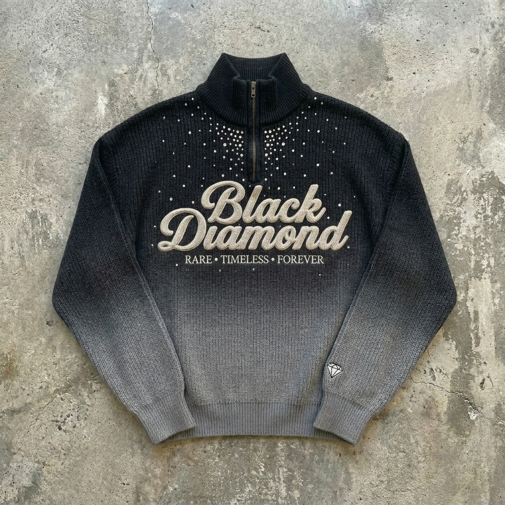 Black Diamond - Rhinestone Ombre Quarter Zip Sweater