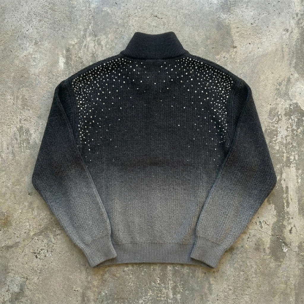 Black Diamond - Rhinestone Ombre Quarter Zip Sweater