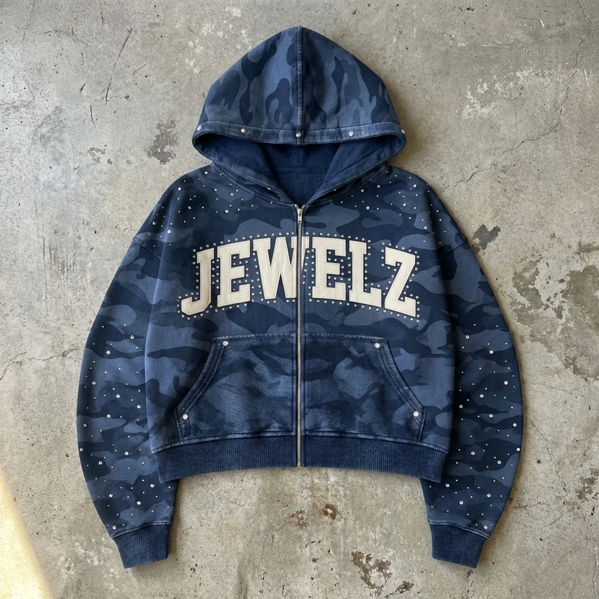 Midnight Stealth – Camo Rhinestone Hoodie