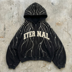 Eternal Flame - Rhinestone Black Zip Hoodie